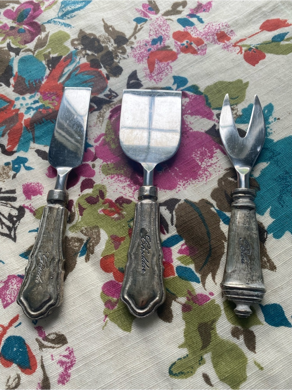 Pottery Barn Silver Stainless Steel Cheese Serving Set with Ornate Handles